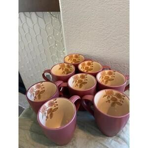 222 Fifth Jacobean Red Genuine Stoneware Ceramic Mugs set of 8